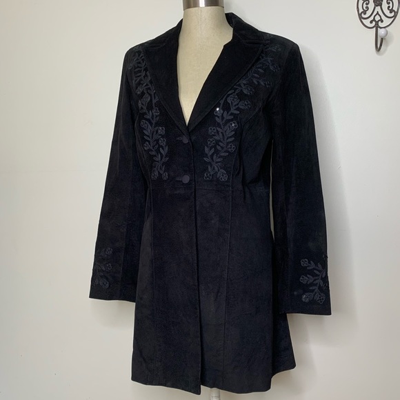 Scully Black Suede Embellished Dress Coat Sz 8